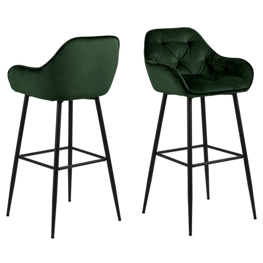 ACT NORDIC Brooke Barhocker, mit Armlehnen, Rückenlehne und Fußstütze – grünes Polyester und schwarzes Metall