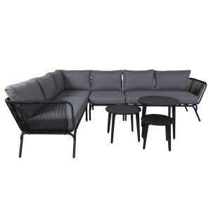 VENTURE DESIGN Roxo hjrnesofa st - gr hynder, sort polyester reb og aluminium