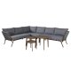 VENTURE DESIGN Roxo hagesofasett, med hjrnesofa, 3 hagebord, puter - grtt tau, brunt aluminium og brunt tre