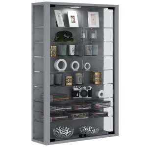 Vitrosa Mini veggskap med LED, m. 2 drer og 8 hyller - glass og grtt tre