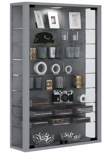 Vitrosa Mini veggskap med LED, m. 2 d�rer og 8 hyller - glass og gr�tt tre