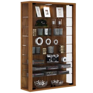 Vitrosa Mini veggskap med LED, m. 2 drer og 8 hyller - glass og naturlig tre