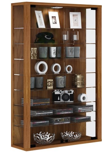 Vitrosa Mini veggskap med LED, m. 2 drer og 8 hyller - glass og naturlig tre