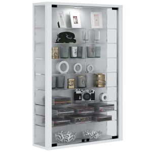 VCM NORDIC Vitrosa Mini väggskp med LED, med 2 dörrar och 8 hyllor - glas och vitt trä