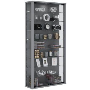 Vitrosa Maxi veggskap med LED, m. 2 drer og 8 hyller - glass og grtt tre