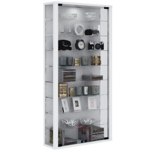 Vitrosa Maxi veggskap med LED, m. 2 drer og 8 hyller - glass og hvitt tre