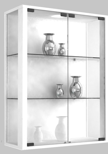 Udina Hängeschrank mit LED, m. 2 Türen und 2 Einlegeböden - Glas und weißes Holz