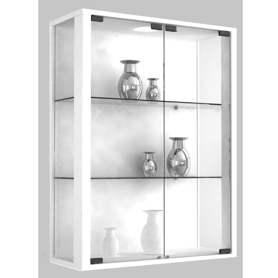 Udina Hängeschrank mit LED, m. 2 Türen und 2 Einlegeböden - Glas und weißes Holz