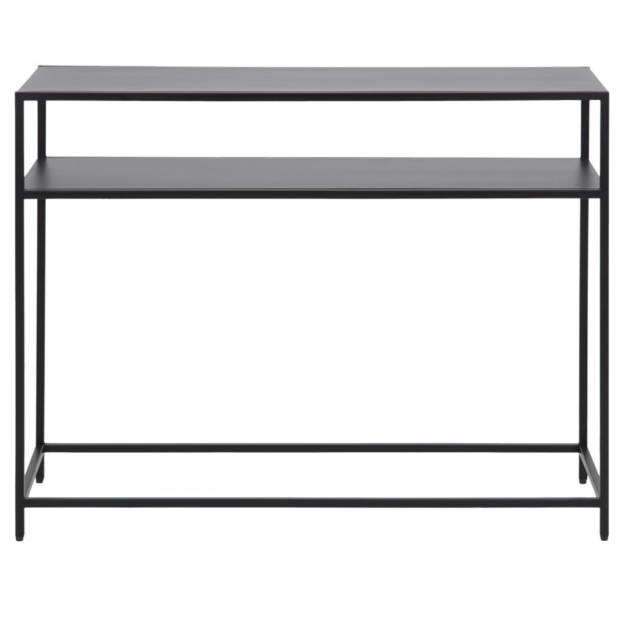 ACT NORDIC Newcastle konsolbord metal pulverlakeret ru mat sort, hylde 1 stk ben bund L:100 B:35 H:79 cm