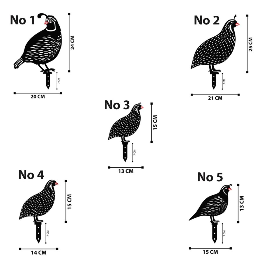 NORDVÄRK dekorativ vaktel til hagen - svart metall (sett med 5)