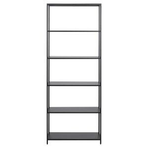 ACT NORDIC Newcastle bogreol, m. 5 hylder - sort melamin og metal(H:185cm x69,5cm x 30cm)