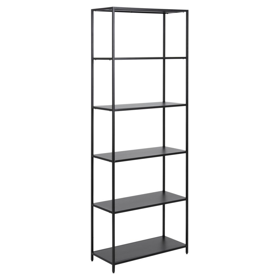 ACT NORDIC Newcastle bogreol, m. 5 hylder - sort melamin og metal(H:185cm x69,5cm x 30cm)