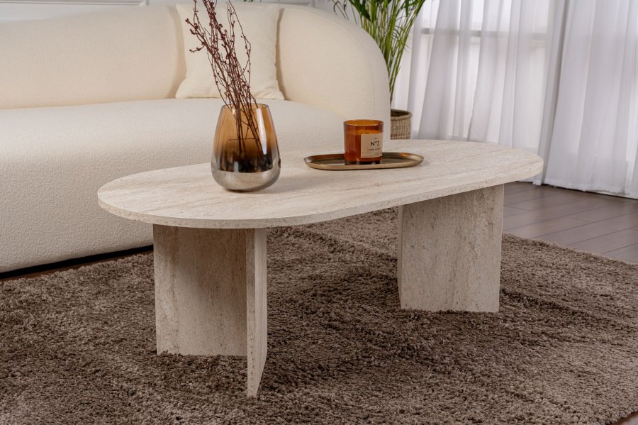 NORDVRK Sable Couchtisch, oval  Travertin-Melamin (119x60)