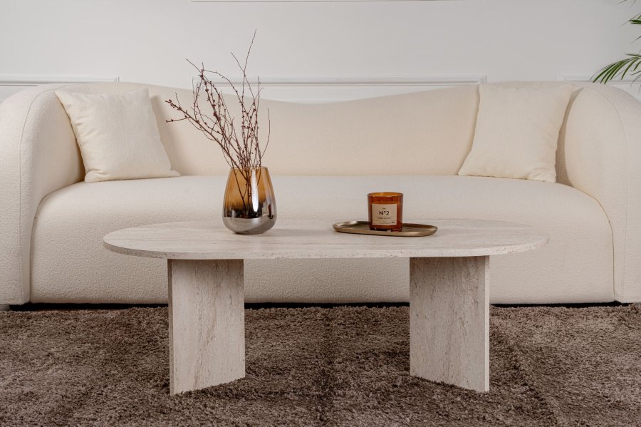 NORDVRK Sable Couchtisch, oval  Travertin-Melamin (119x60)