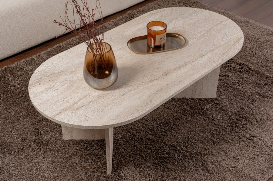 NORDVRK Sable Couchtisch, oval  Travertin-Melamin (119x60)