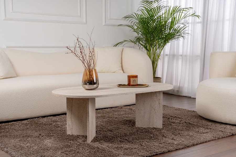 NORDVRK Sable Couchtisch, oval  Travertin-Melamin (119x60)