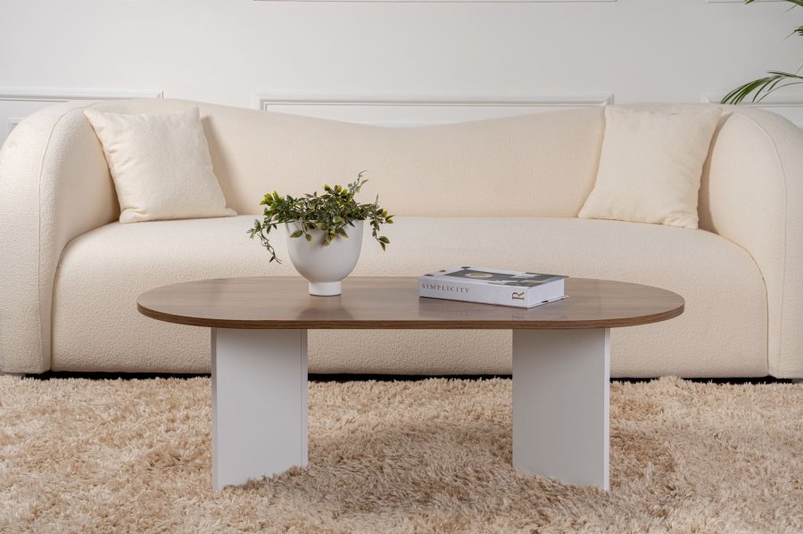 NORDVRK Sobel salongbord, ovalt - valnttfarget og hvit melamin (119x60)