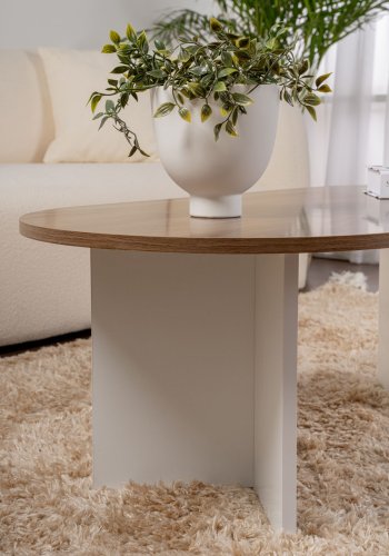 NORDVRK Sobel salongbord, ovalt - valnttfarget og hvit melamin (119x60)