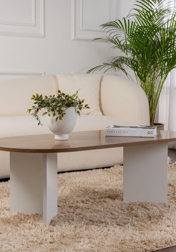 NORDVRK Sobel salongbord, ovalt - valnttfarget og hvit melamin (119x60)