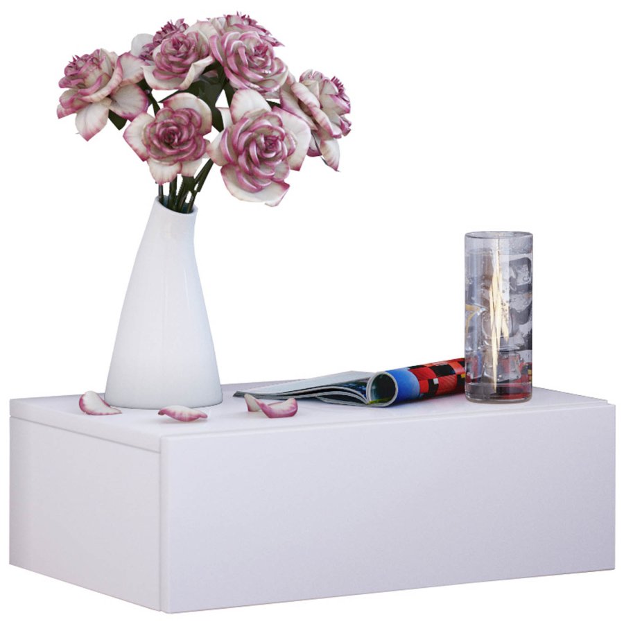 Blado-1 vegghylle, med skuff - hvit tre