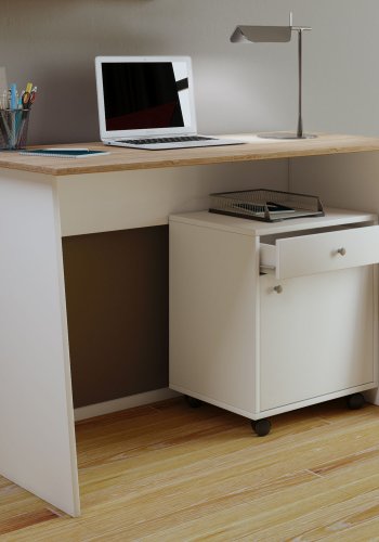 Masola Maxi skrivebord - hvitt og naturlig tre (110x50)