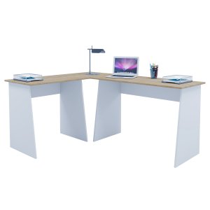 Masola hjrne skrivebord - hvit og naturlig tre