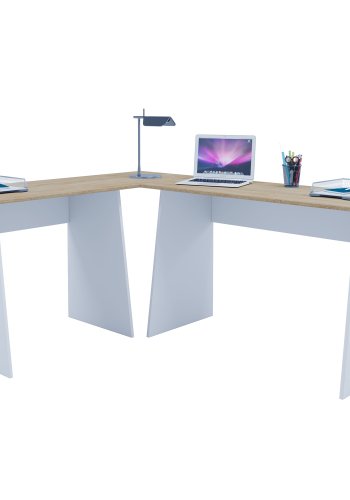 Eckschreibtisch Masola - Weiß und Naturholz
