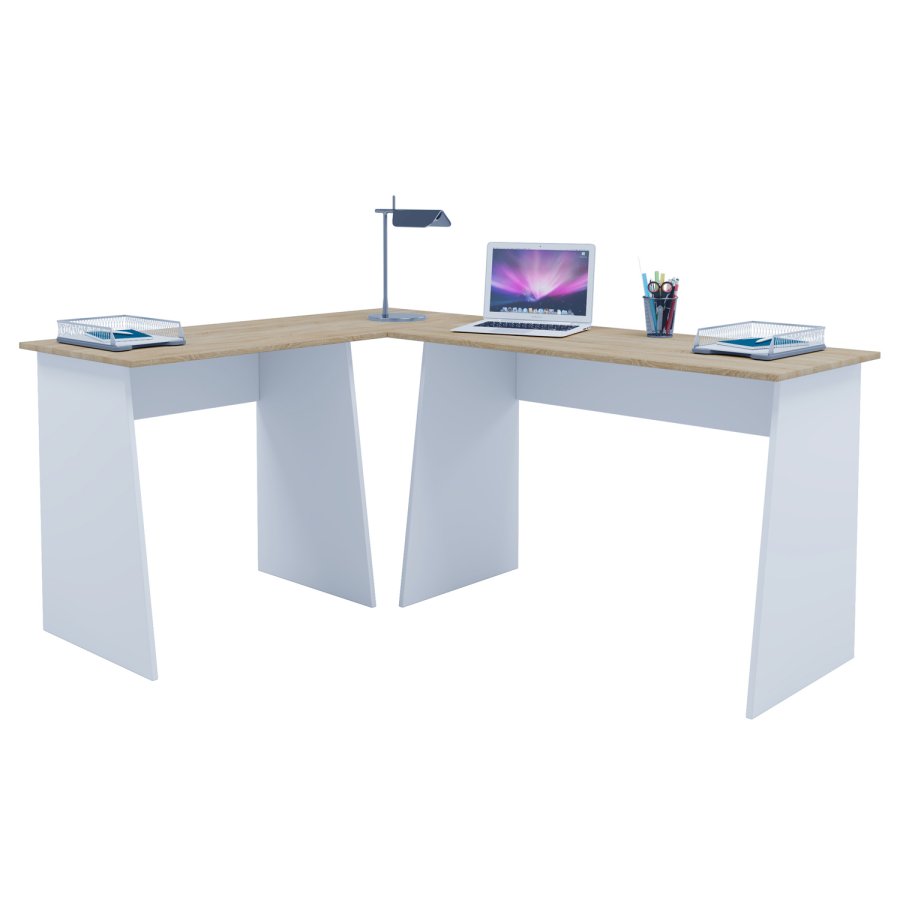 Eckschreibtisch Masola - Weiß und Naturholz