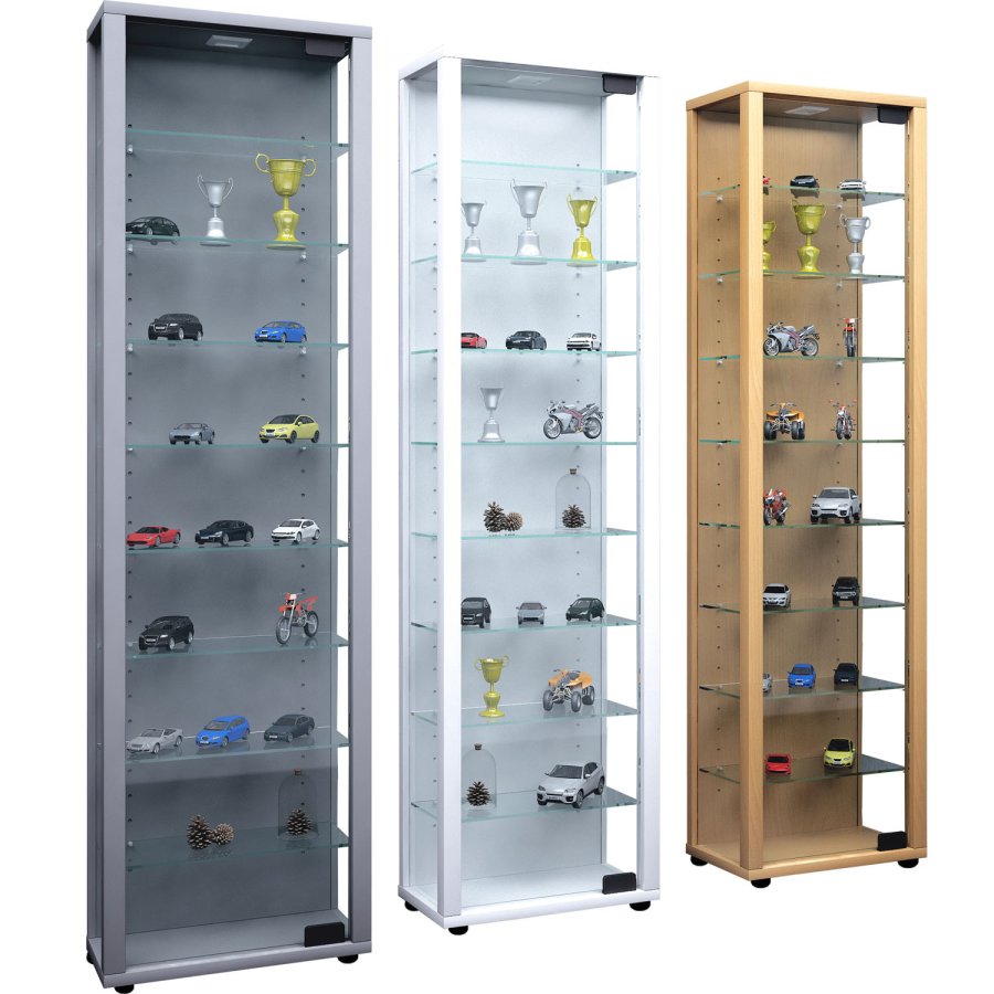 Edana Maxi skap uten LED, m. 1 dr og 8 hyller - glass og grtt tre