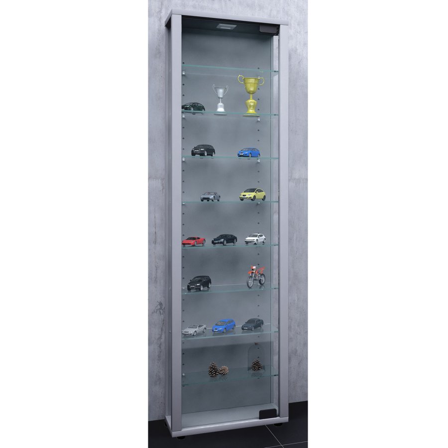 Edana Maxi skap uten LED, m. 1 dr og 8 hyller - glass og grtt tre