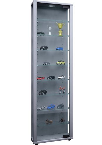 Edana Maxi skap uten LED, m. 1 dr og 8 hyller - glass og grtt tre