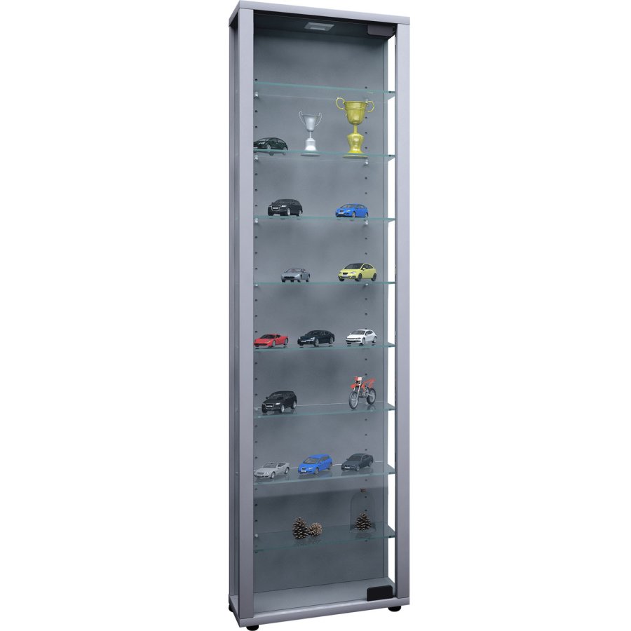 Edana Maxi skap uten LED, m. 1 dr og 8 hyller - glass og grtt tre