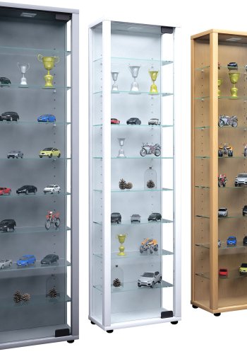 Edana Maxi skap med LED, m. 1 dr og 8 hyller - glass og grtt tre