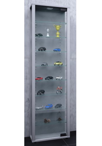 Edana Maxi skap med LED, m. 1 dr og 8 hyller - glass og grtt tre