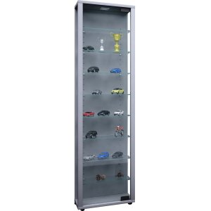 VCM NORDIC Edana Maxi skp med LED, med 1 dörrar och 8 hyllplan - glas och grtt trä