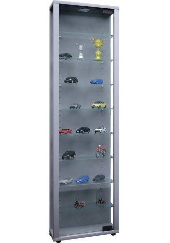 Edana Maxi skap med LED, m. 1 dr og 8 hyller - glass og grtt tre