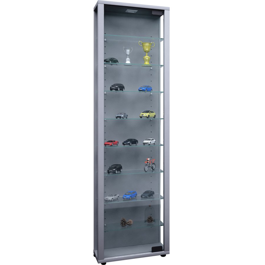 Edana Maxi skap med LED, m. 1 dr og 8 hyller - glass og grtt tre