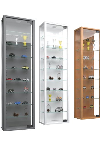 Stano Maxi skap uten LED, m. 1 dr og 8 hyller - glass og hvitt tre