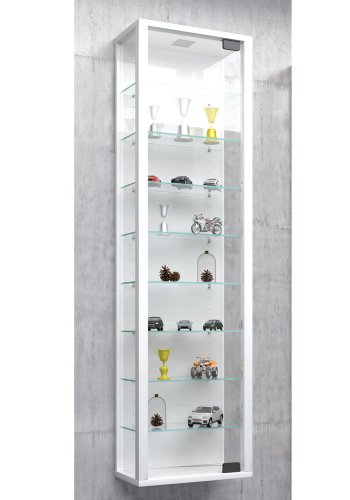 Stano Maxi skap uten LED, m. 1 dr og 8 hyller - glass og hvitt tre