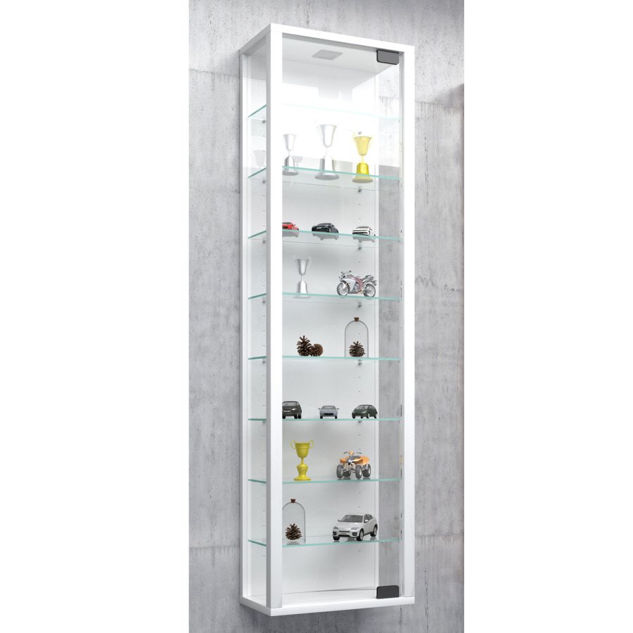 Stano Maxi skap uten LED, m. 1 dr og 8 hyller - glass og hvitt tre