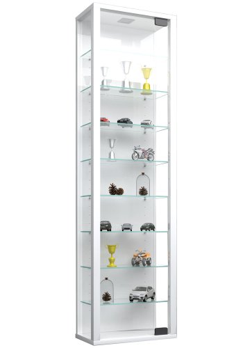 Stano Maxi skap uten LED, m. 1 dr og 8 hyller - glass og hvitt tre