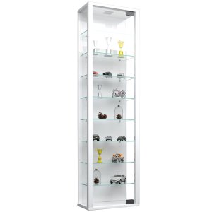 VCM NORDIC Stano Maxi skp med LED, med 1 lucka och 8 hyllplan - glas och vitt trä