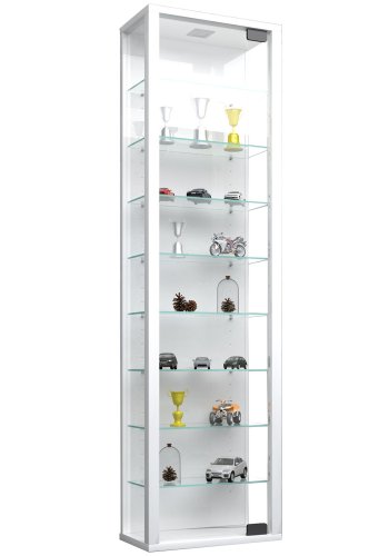 Stano Maxi skab med LED, m. 1 lge og 8 hylder - glas og hvid tr