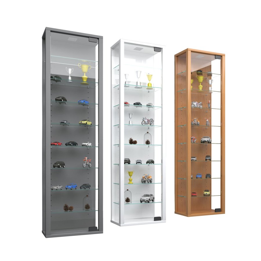 Stano Maxi skab med LED, m. 1 lge og 8 hylder - glas og gr tr