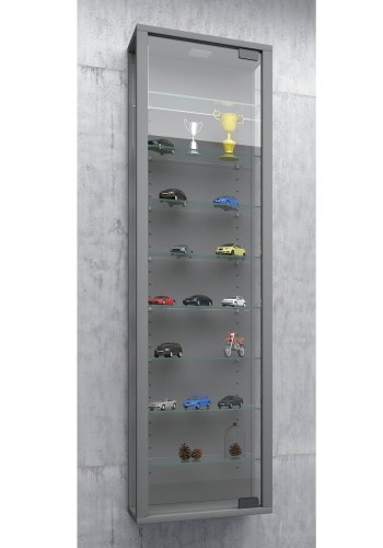 Stano Maxi skab med LED, m. 1 lge og 8 hylder - glas og gr tr