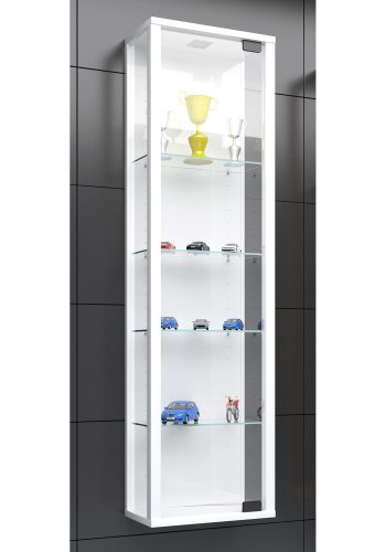 Stano Mini veggskap uten LED, m. 1 dr og 4 hyller - glass og hvitt tre