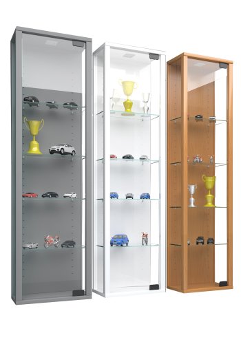 Stano Mini veggskap uten LED, m. 1 dr og 4 hyller - glass og hvitt tre