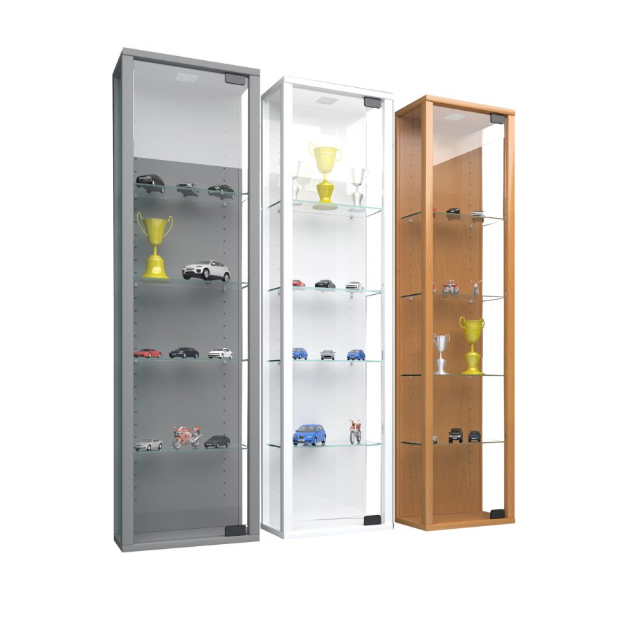 Stano Mini veggskap uten LED, m. 1 dr og 4 hyller - glass og hvitt tre