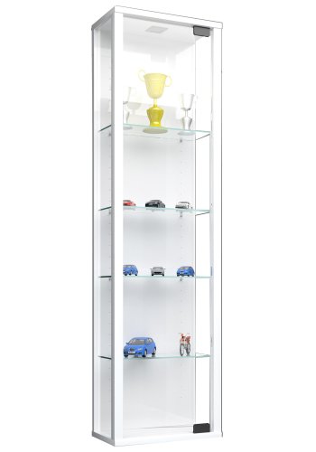 Stano Mini veggskap uten LED, m. 1 dr og 4 hyller - glass og hvitt tre