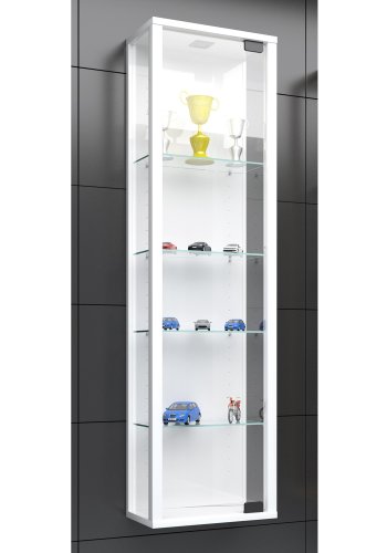 Stano Mini vgskab med LED, m. 1 lge og 4 hylder - glas og hvid tr